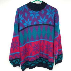 Classic Essentials Vintage 80's Multicolor Snowflake Geometric Knit Sweater L